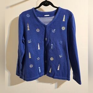 Breckenridge‎ Nautical Blue V-Neck Sweater Women's Large